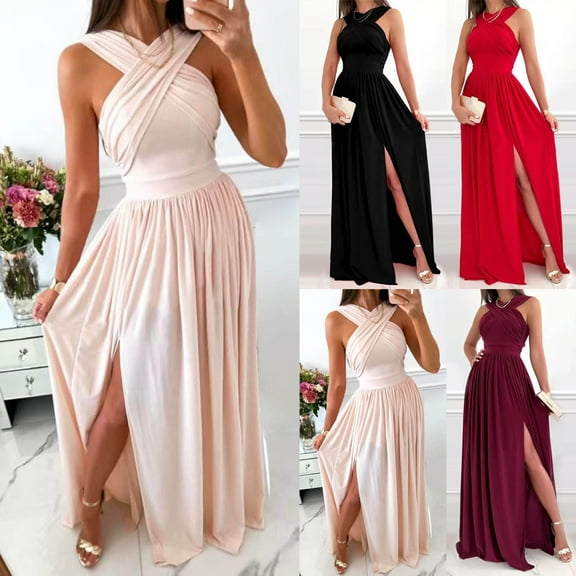 ZZwxWA Womens Summer Dresses 2025 Casual Maxi Dress Sleeveless Elegant Split Long Dresses Party Dress Plus Size