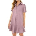 thumbnail image 1 of ZZwxWA Womens Summer Fashion T-Shirt Dress Casual Half Open Shirt Hem Ruffle Button Solid Color Dress Loose Pleated Mini Dresses, 1 of 5