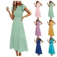 thumbnail image 1 of ZZwxWA Womens Summer High Waist Dresses Solid Short Sleeve Round Neck Pleated Beach Dress Ladies Elegant A-Line Maxi Dress, 1 of 7