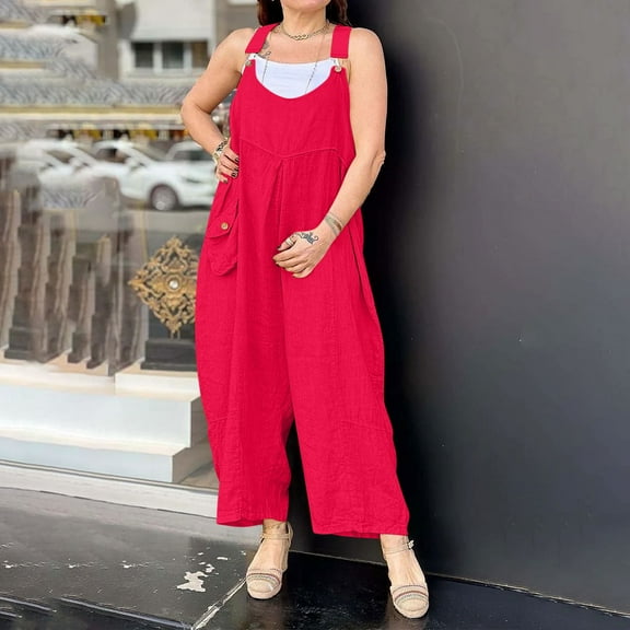 ZZwxWA Womens Summer Jumpsuits Casual Playsuit Boho Wide Leg Overalls Sleeveless Romper Travel Vacation Outfits with Pockets