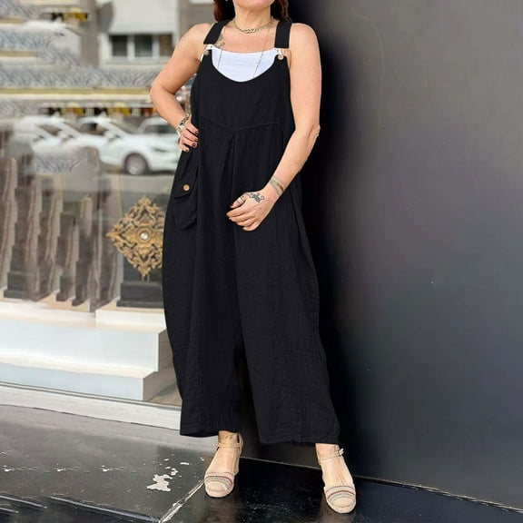 ZZwxWA Womens Summer Jumpsuits Casual Playsuit Boho Wide Leg Overalls Sleeveless Romper Travel Vacation Outfits with Pockets