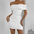thumbnail image 1 of ZZwxWA Womens Summer Mini Ruched Bodycon Dress Off Shoulder Sleeveless Cocktail Party Short Fitted Dress, 1 of 3