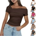 thumbnail image 1 of ZZwxWA Womens Summer Sexy Off The Shoulder Tops Solid Color Fashion Short Sleeve Sling Blouse Flowy Split Hem Pullover Plus Size, 1 of 7