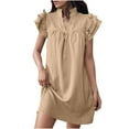 thumbnail image 1 of ZZwxWA Womens Summer Shift Dresses 2025 V Neck Ruffle Cap Short Sleeve Mini Dress Casual Flowy Pleated A Line Sundress, 1 of 5