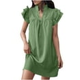 thumbnail image 1 of ZZwxWA Womens Summer Shift Dresses 2025 V Neck Ruffle Cap Short Sleeve Mini Dress Casual Flowy Pleated A Line Sundress, 1 of 5