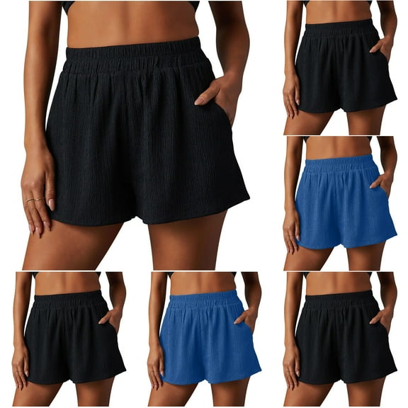 ZZwxWA Womens Summer Shorts Comfy Ribbed Sweat Shorts for Women High Waisted Casual Lounge Jersey Solid Sports Athletic Shorts with Pockets