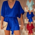 thumbnail image 1 of ZZwxWA Womens Summer Shorts Rompers Batwing Sleeve Loose V Neck Solid Color Casual Short Jumpsuits with Belt Ladies Casual Pants, 1 of 7