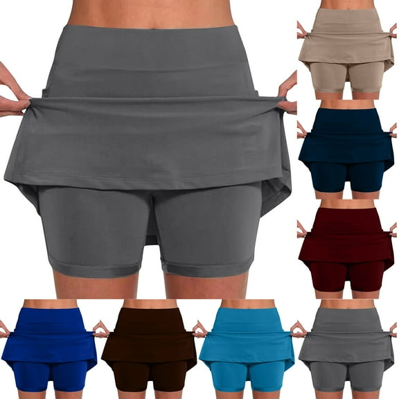 ZZwxWA Womens Summer Skorts with Pockets Belly Control Plus Size Skirts for Women Solid Color High Waist Athletic Yoga Pants Skirt Shorts