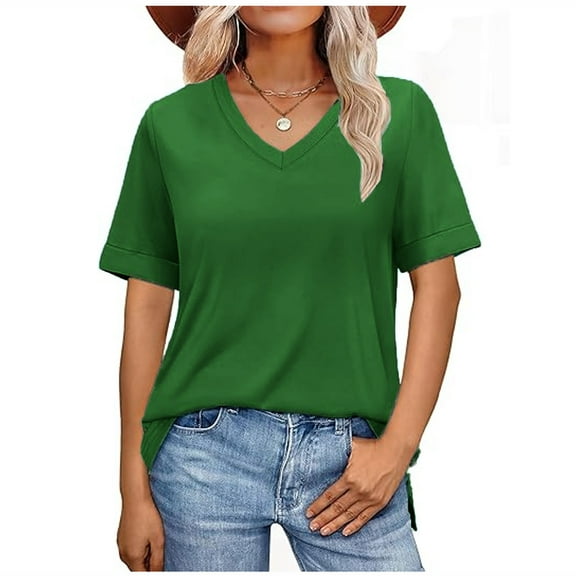 ZZwxWA Womens Summer Tops Short Sleeve Shirts Trendy V Neck T Shirts for Women Casual Tops