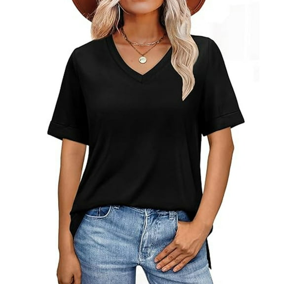 ZZwxWA Womens Summer Tops Short Sleeve Shirts Trendy V Neck T Shirts for Women Casual Tops