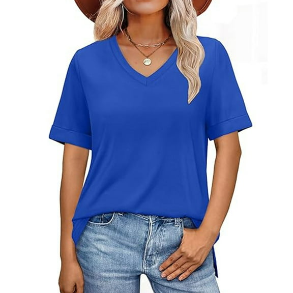 ZZwxWA Womens Summer Tops Short Sleeve Shirts Trendy V Neck T Shirts for Women Casual Tops