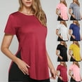 thumbnail image 1 of ZZwxWA Womens Summer Tops Slim Fitted Side Split Slit Crewneck Shirts Trendy Casual Basic Comfy Short Sleeve Tunic Solid T Shirts, 1 of 7