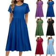 thumbnail image 1 of ZZwxWA Womens Summer Tunic Dress 2025 Crew Neck Ruffle Short Sleeve A Line Sundress Casual Loose Flowy Swing Midi Dresses, 1 of 6