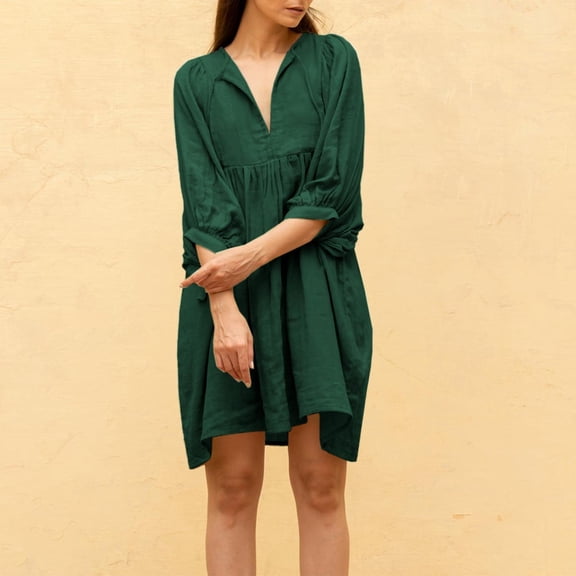 ZZwxWA Womens Sundress Fall Fashion Shirt Mini Dress Puff Sleeve Flowy Tunic Shirt Dress Loose Comfy Short Dresses Solid Color Summer Holiday
