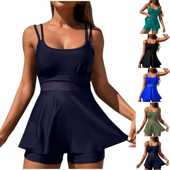 ZZwxWA Womens Swim Skirt Color Block Two Piece Swimsuit Bottoms Side Slit Skirted Swimsuit Swim Skorts with Built-in Briefs