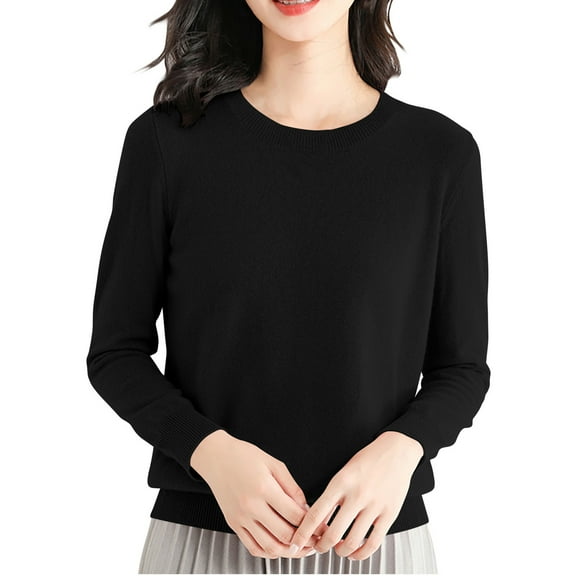 ZZwxWA Womens T Shirts Long Sleeve Crew Neck Tops Ladies Solid Knitted Undershirt Women's Fashion Cute Party Loose Fit Blouse