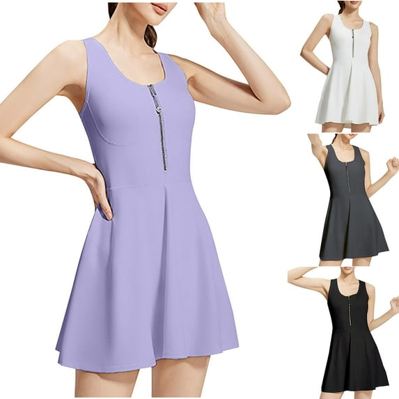 ZZwxWA Womens Tennis Dress with Built in Shorts and Padded Bra Zipper Athletic Gym Workout Golf Dresses Sleeveless Casual Mini Dress