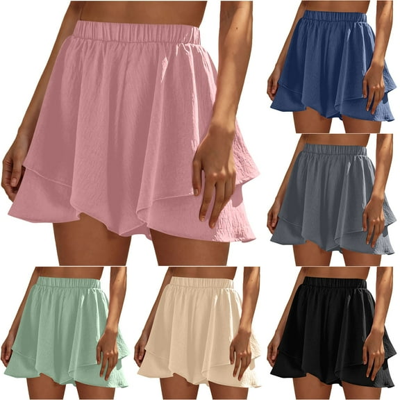 ZZwxWA Womens Tennis Mini Wrap Shorts, Beach Flowy Wide Leg Shorts, Casual Ruffle Hem High Waisted Summer Skirt Shorts