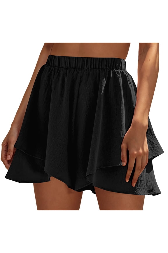 Womens Tennis Mini Wrap Shorts, Beach Flowy Wide Leg Shorts, Casual Ruffle Hem High Waisted Summer Skirt Shorts
