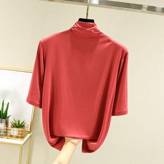 ZZwxWA Womens Tops Mock Turtleneck Half Sleeve Undershirts Soft Stretchy Undershirts Basic Tops Elbow Length Base Layer Top