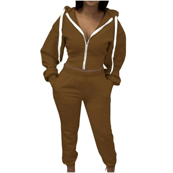 ZZwxWA Womens Tracksuit 2 Piece Outfits Fall Zip Hoodie Jogging Sweatsuit Long Sleeve Casual Sweat Suits Reduced Price