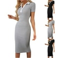 thumbnail image 1 of ZZwxWA Womens V Neck Ribbed Knit Maxi Dress Button Short Sleeve Slim Fit Bodycon Sweater Dress Women Sexy Evening Cocktail Party Business Clothing, 1 of 4