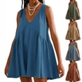 thumbnail image 1 of ZZwxWA Womens V Neck Sleeveless Mini Dress Summer Casual Pleat Beach Sundress Loose Fit Swing Flowy 2025 Vacation Dresses, 1 of 6