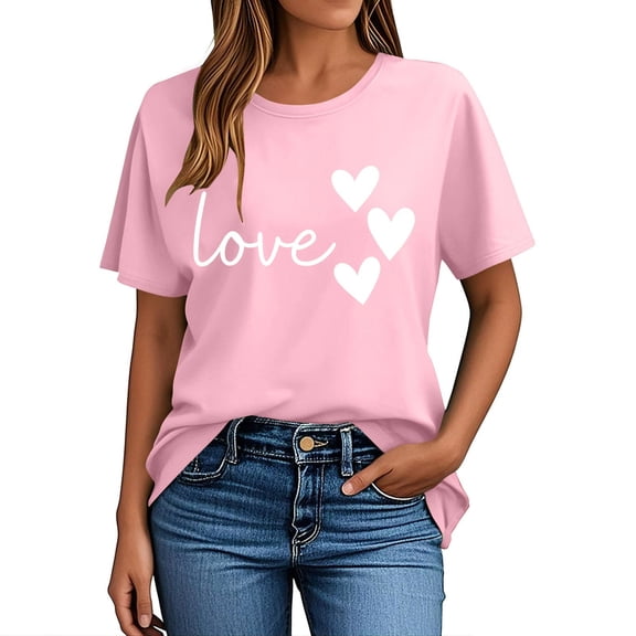 ZZwxWA Womens Valentine's Day Short Sleeve Tops Summer Love Heart Print T Shirts Round Neck Casual Fashion Basic Tee Tunics