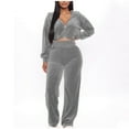 thumbnail image 1 of ZZwxWA Womens Velour Sweatsuits Sets 2 Piece Tracksuits Outfits Solid Color Full Zip Cropped Hoodie and Sweatpant Velvet Jogging Suit, 1 of 6