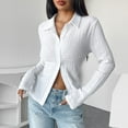 thumbnail image 1 of ZZwxWA Womens White Textured Blouses Dressy Stretchy Tight Long Sleeve Button Down Solid Causal Shirts Tops, 1 of 7
