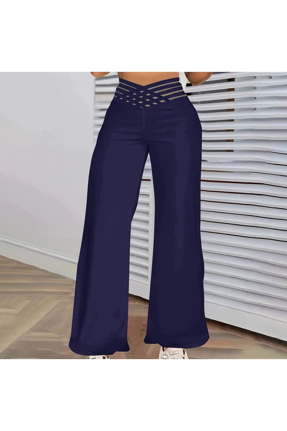 Womens Wide Leg Pants Dressy Hollow out High Waist Flare Pant Loose Casual Sexy Aesthetic Club Y2k Trousers