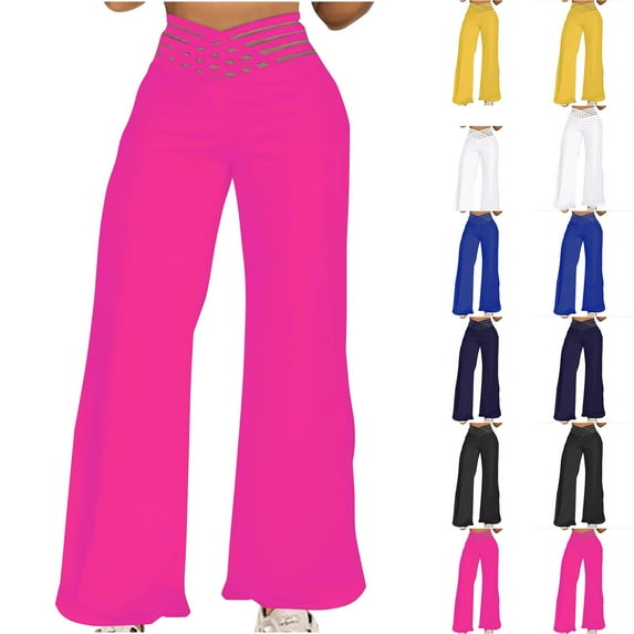 ZZwxWA Womens Wide Leg Pants Dressy Hollow out High Waist Flare Pant Loose Casual Sexy Aesthetic Club Y2k Trousers