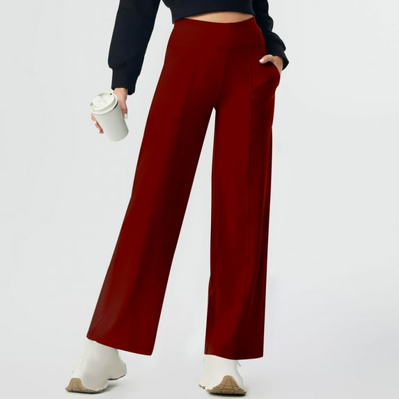 ZZwxWA Womens Wide Leg Yoga Pants with Pockets Belly Control Flare Leggings Straight Leg Sweatpants Stretch Lounge Pants Women's Solid Color Trousers