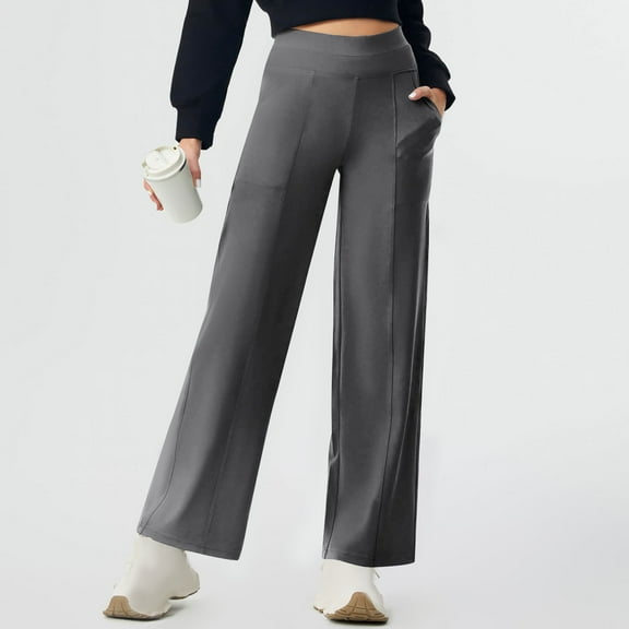 ZZwxWA Womens Wide Leg Yoga Pants with Pockets Belly Control Flare Leggings Straight Leg Sweatpants Stretch Lounge Pants Women's Solid Color Trousers