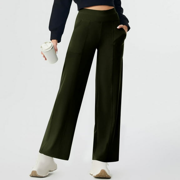 ZZwxWA Womens Wide Leg Yoga Pants with Pockets Belly Control Flare Leggings Straight Leg Sweatpants Stretch Lounge Pants Women's Solid Color Trousers