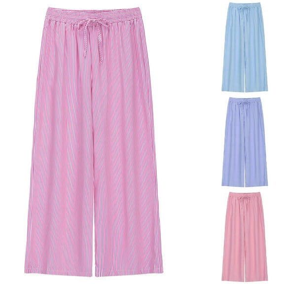 ZZwxWA Womens Y2K Striped Pants Elastic Low Rise Wide Leg Drawstring Pants Bottoms Lounge Trousers with Pockets