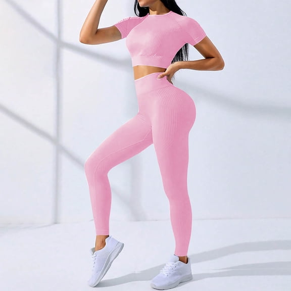 ZZwxWA Workout Sets for Women Two Piece Outfits Seamless High Waist Leggings Yoga Crop Tops Athletic Sports Gym Sets