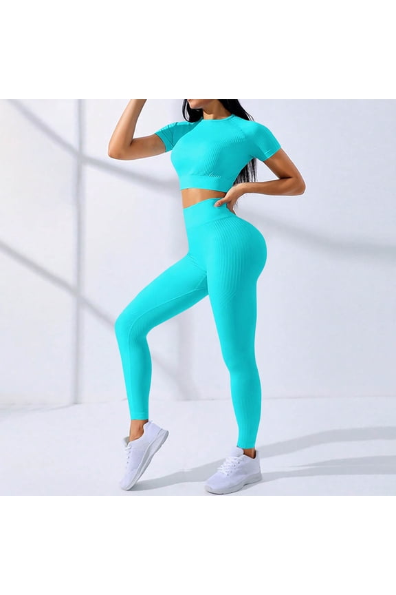 Workout Sets for Women Two Piece Outfits Seamless High Waist Leggings Yoga Crop Tops Athletic Sports Gym Sets