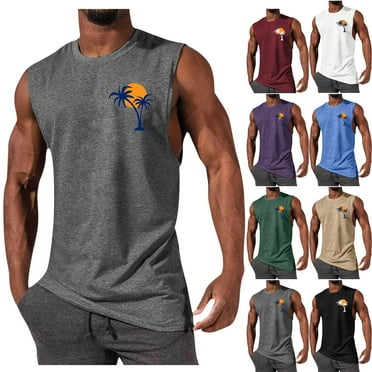 ZZwxWA Workout Tank Tops for Men Deals Breathable Plus Size Loose Fit Shirt Male Workwear Sleeveless Tank Tops Casual Printed Summer Blouse Quick-Dry Holiday Beach Clothing Oversize Round Neck Tops