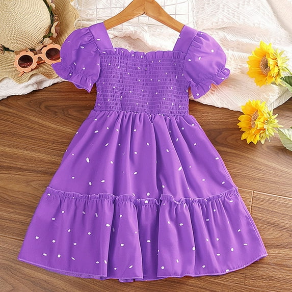 ZZwxWA up to 65% Off Girls' Summer New Short Sleeve Printed Round-Neck Embroidery Mesh Princess Bow Skirt Baby Girl Outfits