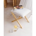 thumbnail image 1 of Bali Rattan X Base Stool with Cushion Mahogany Frame Brass Caps Handwoven Indoor Accent Seat, 1 of 4