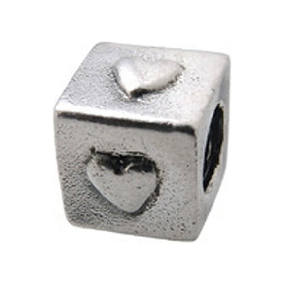 Zable Sterling Silver Block with Hearts Bead / Charm