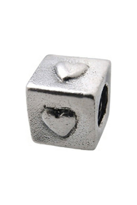 Sterling Silver Block with Hearts Bead / Charm