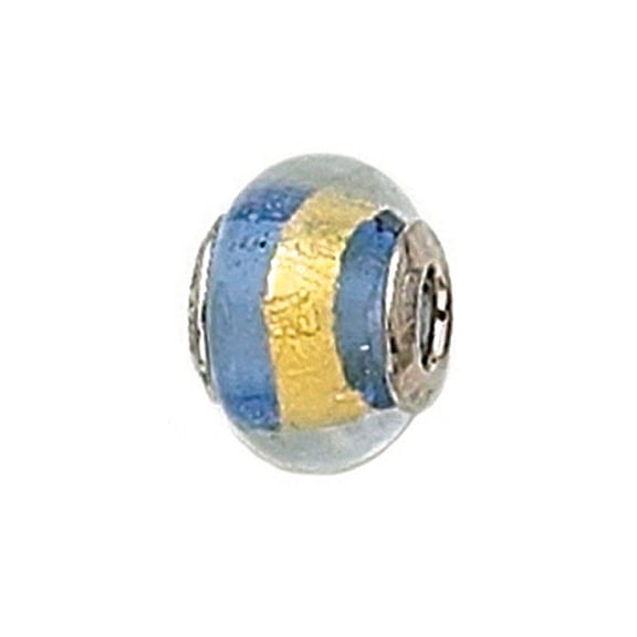 Zable Sterling Silver Blue with Gold Stripe Murano Glass Bead / Charm