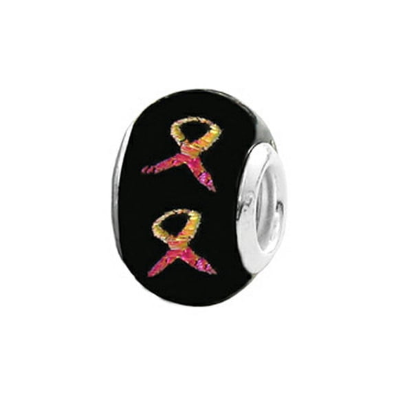 Zable� Sterling Silver Dichroic Glass - Pink Ribbon Bead / Charm