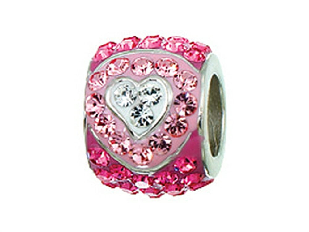 Zable� Sterling Silver Heart with Pink and White Crystals Bead / Charm