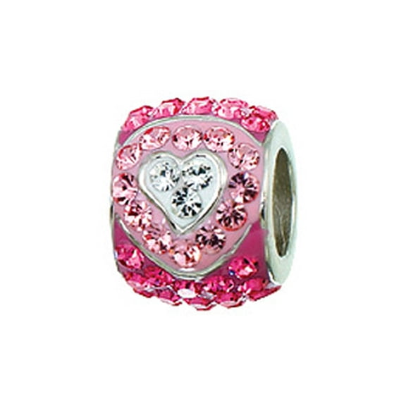 Zable Sterling Silver Heart with Pink and White Crystals Bead / Charm