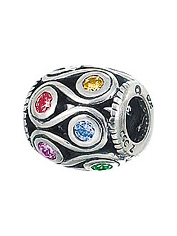 Sterling Silver Loops With Multicolor Crystals Bead / Charm