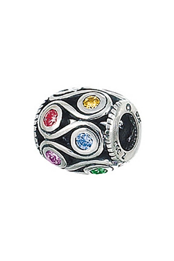 Sterling Silver Loops With Multicolor Crystals Bead / Charm