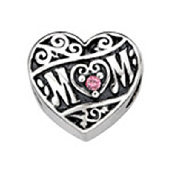 Zable Sterling Silver Mom Heart With Crystals Bead / Charm